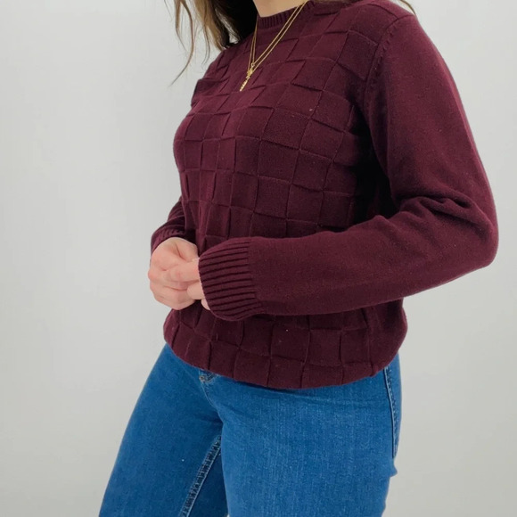 vintage moody burgundy basket weave textured crewneck sweater 100% cotton size s - Picture 2 of 8